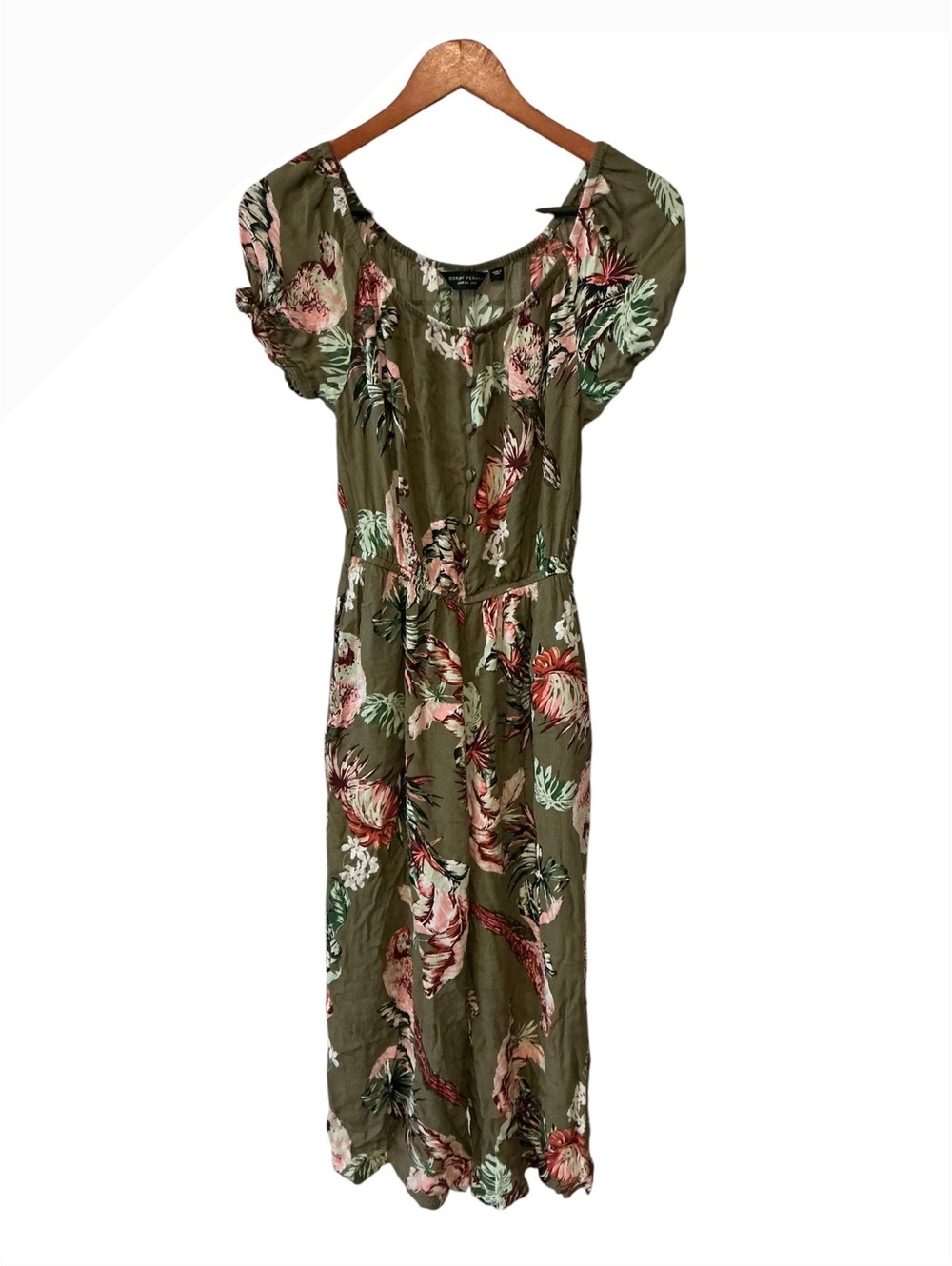 Dorothy Perkins Olive Green Floral Midi Jumpsuit Size US 2